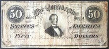 THE CONFEDERATE STATES OF AMERICA RICHMOND VIRGINIA 50 DOLLARS HAND SIGNED VF