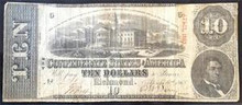 1863 THE CONFEDERATE STATES OF AMERICA 10 DOLLARS RICHMOND HAND SIGNED