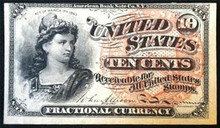 1863 UNITED STATES 10 CENT FRACTIONAL LIBERTY PICTORIAL FR 1258 UNC