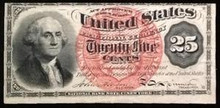 1863 25 CENT FRACTIONAL CURRENCY PICTORIAL OF GEORGE WASHINGTON FR 1302 UNC