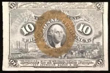 1863 10 CENT FRACTIONAL CURRENCY PICTORIA OF GEORGE WASHINGTON UNC