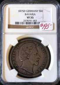 1875-D GERMANY 5M BAVARIA NGC CERTIFIED VF 35
