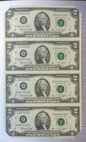 SERIES 1976 2 DOLLAR 4 NOTE UNC SHEET B/K BLOCK