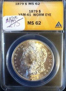 1879-P VAM-41 Worm Eye, Doubled Date, Stars & Right Wreath ANACS MS 62
