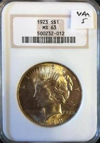 1923-P VAM-5 Doubled Wing & Olive Leaves NGC MS 63