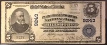 1908 $5 THE FARMERS AND TRADERS NATIONAL BANK OF HILLSBORO OHIO CHARTER # 9243