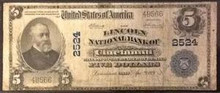 1921 $5 THE LINCOLN NATIONAL BANK OF CINCINNATI OHIO HAND SIGNED CHARTER # 2524