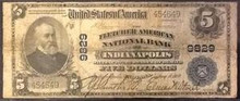 1910 $5 FLETCHER AMERICAN NATIONAL BANK OF INDIANAPOLIS INDIANA CHARTER # 9829
