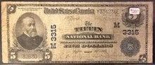 1905 THE TIFFIN NATIONAL BANK OHIO $5 CHARTER # 3315 HAND SIGNED VG