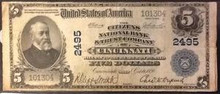 1920 CITIZENS NATIONAL BANK & TRUST COMPANY OF CINCINNATI OH. $5 CHARTER # 2495