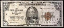 1929 $50 THE FEDERAL RESERVE BANK OF CLEVELAND OHIO FINE