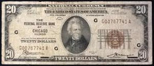 1929 $20 THE FEDERAL RESERVE BANK OF CHICAGO ILLINOIS VERY GOOD