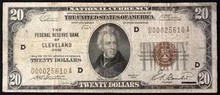 1929 $20 THE FEDERAL RESERVE BANK OF CLEVELAND OHIO VERY GOOD