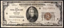 1929 $20 THE FEDERAL RESERVE BANK OF CHICAGO ILLINOIS FINE