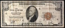 1929 $10 THE FEDERAL RESERVE BANK OF PHILADELPHIA PENNSYLVANIA FINE