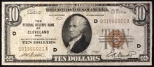 1929 $10 THE FEDERAL RESERVE BANK OF CLEVELAND OHIO VERY FINE