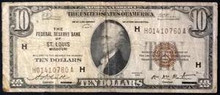 1929 $10 THE FEDERAL RESERVE BANK OF ST. LOUIS MISSOURI VERY GOOD