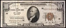 1929 $10 THE FEDERAL RESERVE BANK OF ST. LOUIS MISSOURI VERY FINE