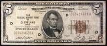 1929 $5 THE FEDERAL RESERVE BANK OF CLEVELAND OHIO FINE 330738309599