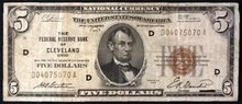 1929 $5 THE FEDERAL RESERVE BANK OF CLEVELAND OHIO FINE 330738307751