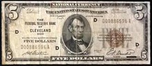 1929 $5 THE FEDERAL RESERVE BANK OF CLEVELAND OHIO FINE 330738308398