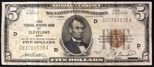 1929 $5 THE FEDERAL RESERVE BANK OF CLEVELAND OHIO FINE