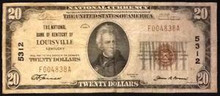 1929 TYPE 1 $20 THE NATIONAL BANK OF KENTUCKY OF LOUISVILLE BLOCK 5312 FINE