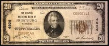 1929 TYPE 1 $20 THE CITIZENS NATIONAL BANK OF FROSTBURG MARYLAND BLOCK 4926 FINE