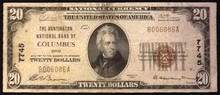 1929 TYPE 1 $20 THE HUNTINGTON NATIONAL BANK OF COLUMBUS OHIO BLOCK 7745 VG