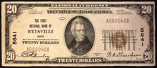 1929 TYPE 1 $20 The First National Bank of BYESVILLE OHIO charter 5641 RARE