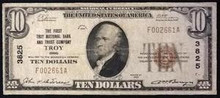 1929 TYPE 1 $10 THE FIRST TROY NATIONAL BANK AND TRUST COMPANY OHIO BLOCK 3825