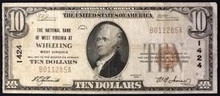 1929 TYPE 1 $10 THE NATIONAL BANK OF WEST VIRGINIA AT WHEELING BLOCK 1424 FINE