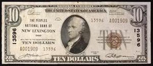1929 TYPE 2 $10 THE PEOPLES NATIONAL BANK OF NEW LEXINGTON OHIO BLOCK 13596 EF