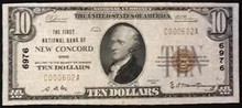 1929 TYPE 1 $10 THE FIRST NATIONAL BANK OF NEW CONCORD OHIO BLOCK 6976 EF