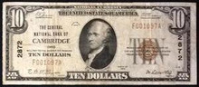1929 TYPE 1 $10 THE CENTRAL NATIONAL BANK OF CAMBRIDGE OHIO BLOCK 2872 VF