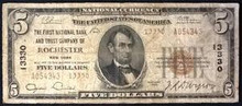 1929 $5 TYPE 2 NATIONAL BANK AND TRUST COMPANY OF ROCHESTER N.Y. BLOCK 13330 VG