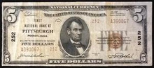 1929 $5 TYPE 2 FIRST NATIONAL BANK AT PITTSBURGH PENNSYLVANIA BLOCK 252 VF