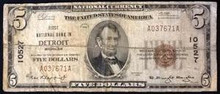 1929 $5 TYPE 1 FIRST NATIONAL BANK OF DETROIT MICHIGAN 10572 BLOCK VG