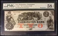 1860's THE FARMINGTON BANK NEW HAMPSHIRE, FARMINGTON 2 DOLLARS CHOICE AU 58