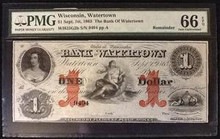 SEPT. 1st. 1863 THE BANK OF WATERTOWN WISCONSIN, WATERTOWN 1 DOLLAR GEM UNC 66