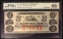 1860's THE SALMON FALLS BANK NEW HAMPSHIRE, ROLLINSFORD 2 DOLLARS GEM UNC 66