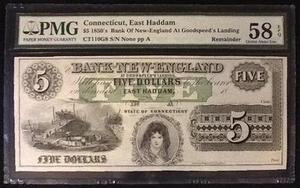 1850 S Bank Of New England Connecticut East Haddam 5 Dollar Au 58 Appraisal Services