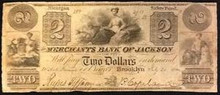 1840 THE MERCHANTS BANK OF JACKSON COUNTY MICHIGAN 2 DOLLARS HAND SIGNED VF