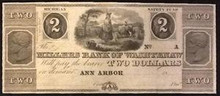 1800's MILLERS BANK OF WASHTENAW MICHIGAN 2 DOLLARS UNC