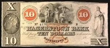 1800's HAGERSTOWN BANK 10 DOLLARS PICTORIAL OF BABIES WORKING UNC