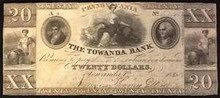 1852 THE TOWANDA BANK PENNSYLVANIA 20 DOLLARS HAND SIGNED EF