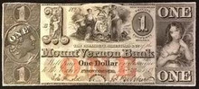 1858 MOUNT VERNON BANK RHODE ISLAND 1 DOLLAR ISSUED#96 HAND SIGNED UNC