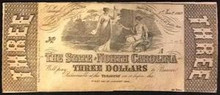 1863 THE STATE OF NORTH CAROLINA 3 DOLLARS HAND SIGNED EF