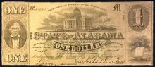 1863 THE STATE OF ALABAMA 1 DOLLAR HAND SIGNED VF