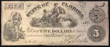 1862 STATE OF FLORIDA 5 DOLLARS PICTORIAL OF HARVESTING COTTON HAND SIGNED FINE